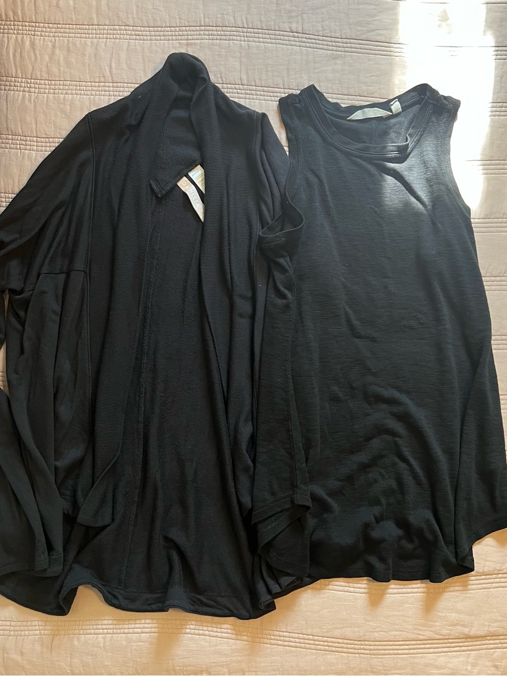 Athleta Black Knit Layering Tank and Cardigan Yoga Athleisure Soft Casual Gym